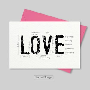 Betekenis van LIEFDE Afdrukbare kaart, mis je-kaart, jubileumkaart, romantische minnaar massagekaart | Directe digitale download pdf
