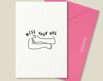 Tarjeta imprimible con dibujo de líneas "Echo de menos tu abrazo", tarjeta "Te extraño", tarjeta "Pienso en ti" para ella, él, pareja, familia / Descarga digital instantánea en PDF