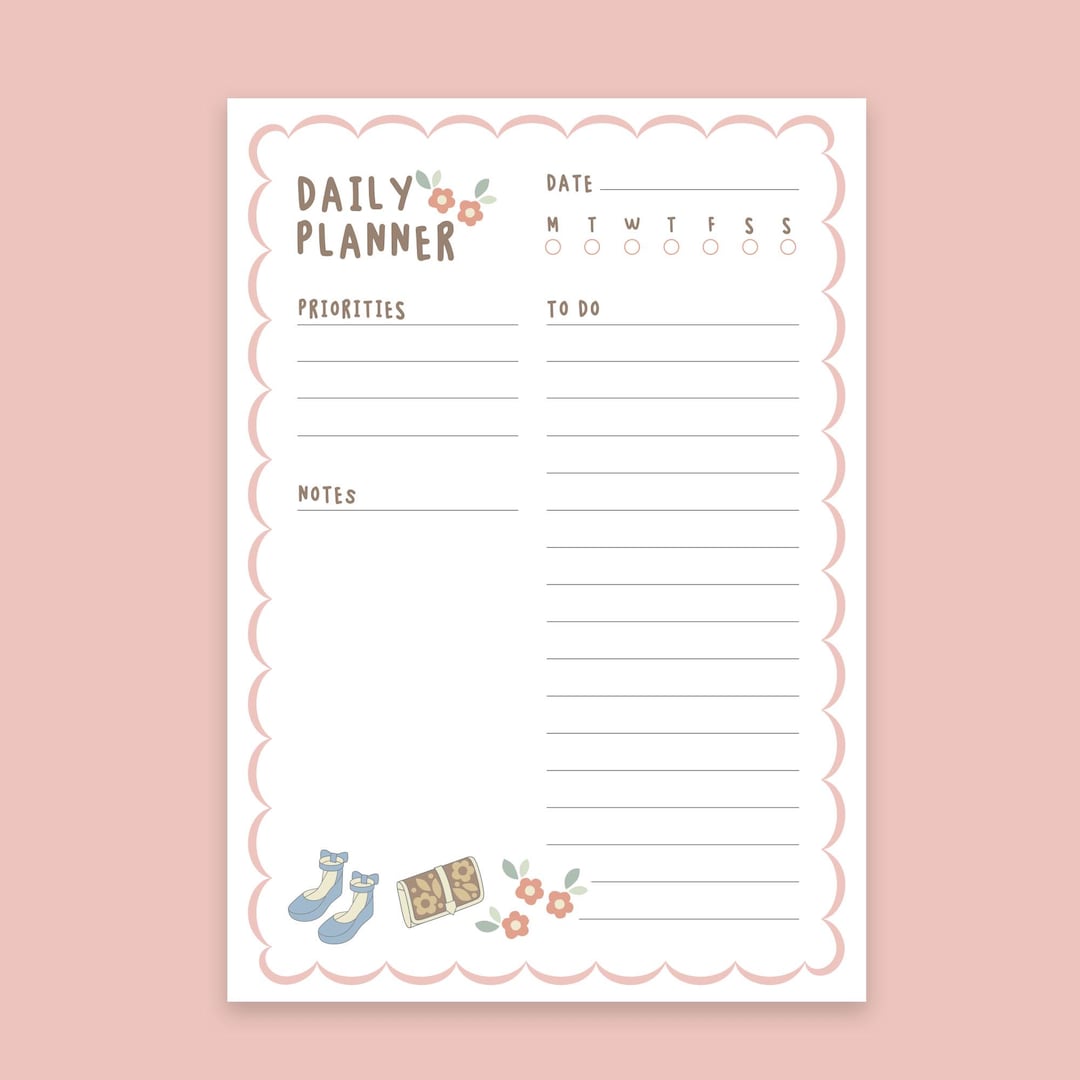 Pink Floral Daily Planner Printable | Cute Aesthetic To-do List ...