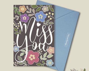 Colorful Bloom Flower Bouquet Printable Miss You Card, Miss you Friend, Think of You Card, Lover, Family | Instant Digital Download PDF