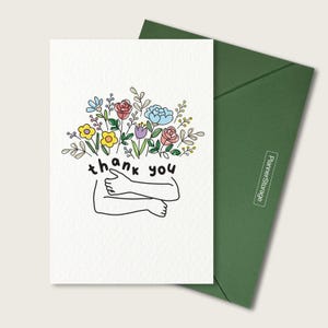Colorful Flower bouquet Line Art Thank You Printable Card, Greeting Card, Card for Friend, Family, Him, Her | Instant Digital Download PDF