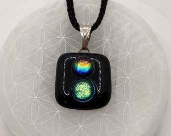 Chakra Balancing Combo - Rainbow and Green Jewels Sparkling Dichroic Fused Glass Bead Pendant