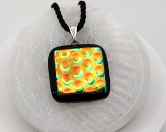 Sacral Chakra - Rainbow Orange Bubbles Shimmering Dichroic Fused Glass Bead Pendant