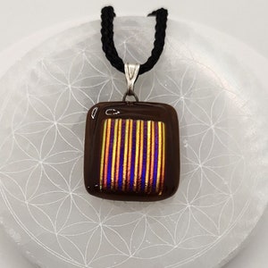 Earth Star Chakra - Persimmon Rainbow Ripple Shimmering Dichroic Glass Bead Pendant