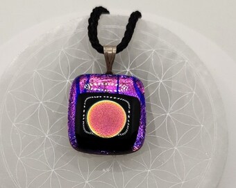 Crown Chakra - Purple Pink Polka Dot Dichroic Fused Glass Bead Pendant