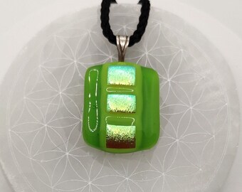 Heart Chakra - Lime Green Tiles Sparkling Dichroic Fused Glass Bead Pendant