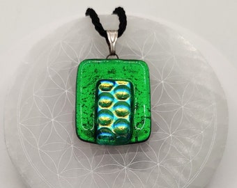 Heart Chakra - Emerald Green Pearls Shimmering Fused Dichroic Fused Glass Bead Pendant