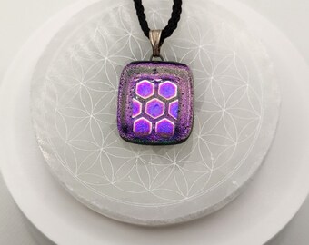 Crown Chakra - Purple Honeycomb Shimmering Dichroic Fused Glass Bead Pendant  !