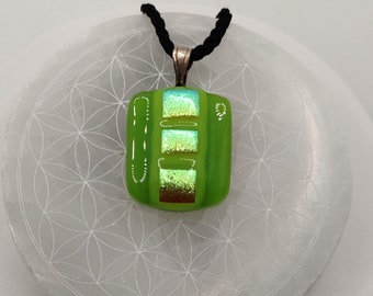 Heart Chakra - Lime Green Tiles Shimmering Fused Dichroic Fused Glass Bead Pendant  !