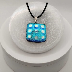 Throat Chakra - Sky Blue Shimmer Dichroic Fused Glass Bead Pendant