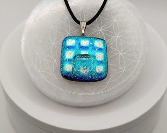Throat Chakra - Sky Blue Shimmer Dichroic Fused Glass Bead Pendant