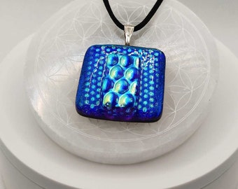 Third Eye Chakra - Deep Blue Shimmering Hologram Dichroic Fused Glass Bead Pendant