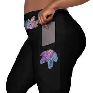 Cosmic Crystals Leggings With Pockets - Nebula, Galaxy, Stars, Cosmos
