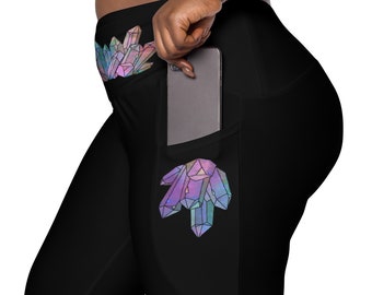 Cosmic Crystals Leggings With Pockets - Nebula, Galaxy, Stars, Cosmos