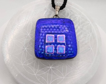 Third Eye Chakra - Deep Blue Cobalt Shimmering Hologram Dichroic Fused Glass Bead Pendant  !