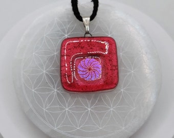 Soul Star Chakra - Deep Pink Shimmering Dichroic Fused Glass Bead Pendant FREE SHIPPING!