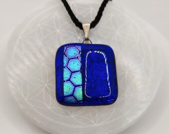 Third Eye Chakra - Midnight Blue Shimmering Honeycomb Dichroic Fused Glass Bead Pendant  !