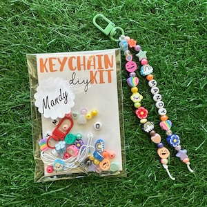 Personalized Name Keychain Kit - DIY Hearts and Flowers Beaded Party Activity - Custom Friendship beaded Retro Keychain Class Activity Kit – adult craft kit