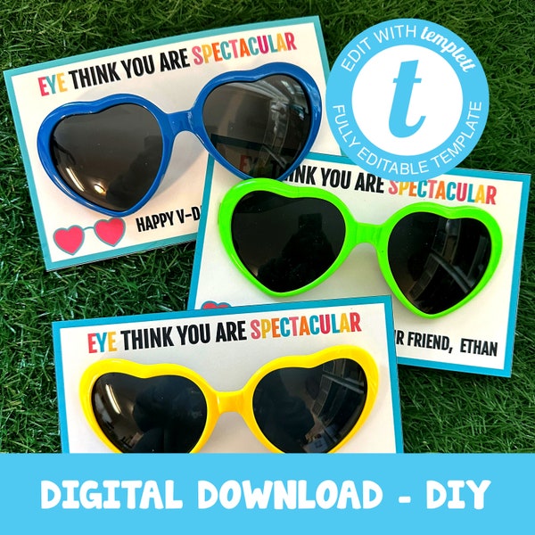 Print Your Own Color Sunglasses Valentines Cards. Pair with sunglasses for your kids class Valentine party gifts. Cute DIY Valentines Cards