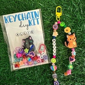 Cat Keychain Kit – DIY Personalized Name Craft – Party Favor or Group Activity – Beaded Cat Keychain Making Kit for individuals or groups!