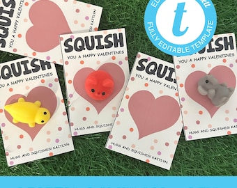 Imprima sus propios obsequios Squish de San Valentín para fiestas en clase o en casa: imprima tarjetas de San Valentín para bricolaje. Descarga editable - Squishy Fidgets