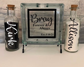 Sand Ceremony Set for Wedding, Unity Candle Alternative, Personalized Unity Sand Design, Containers only, No Sand Included - Glass Block