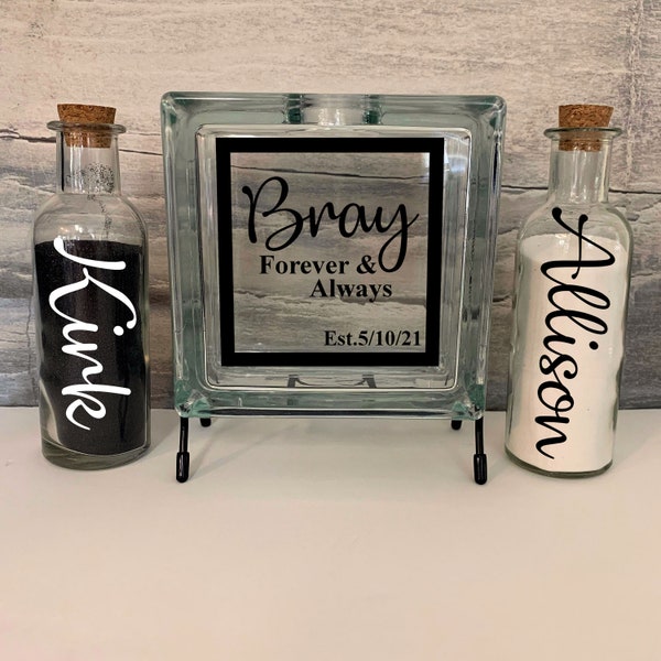 Sand Ceremony Set for Wedding, Unity Candle Alternative, Personalized Unity Sand Design, Containers only, No Sand Included - Glass Block