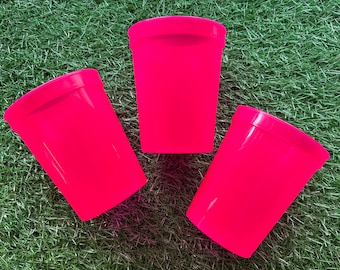 Set of 6, 16 oz Plastic Stadium Cups - Hot Pink Translucent Blank Stadium Party Cups - Bachelorette or Birthday Party Cups - 16 Ounce Cups