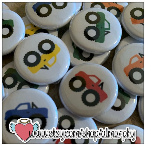Monster Truck Buttons Set Of Monster Truck Pin Back Flat Etsy
