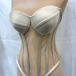 V- Cut Corset- Transparent Corset - Bustier Corset Top - Bridal Lingerie - Cupped Corset - Over Bust Corset - Mesh Bustier