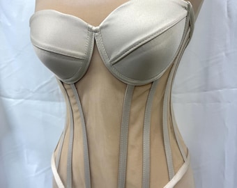 V- Cut Corset- Transparent Corset - Bustier Corset Top - Bridal Lingerie - Cupped Corset - Over Bust Corset - Mesh Bustier