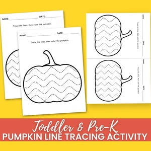 Printable Pumpkin Line Tracing and Coloring Sheets, Fall Daycare Homeschool Worksheets, Autumn Activities for Toddlers, Pre-K & Kindergarten