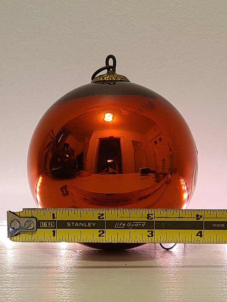 RARE Antique Original Victorian Kugel Ornament Red Glass Ball. Silver