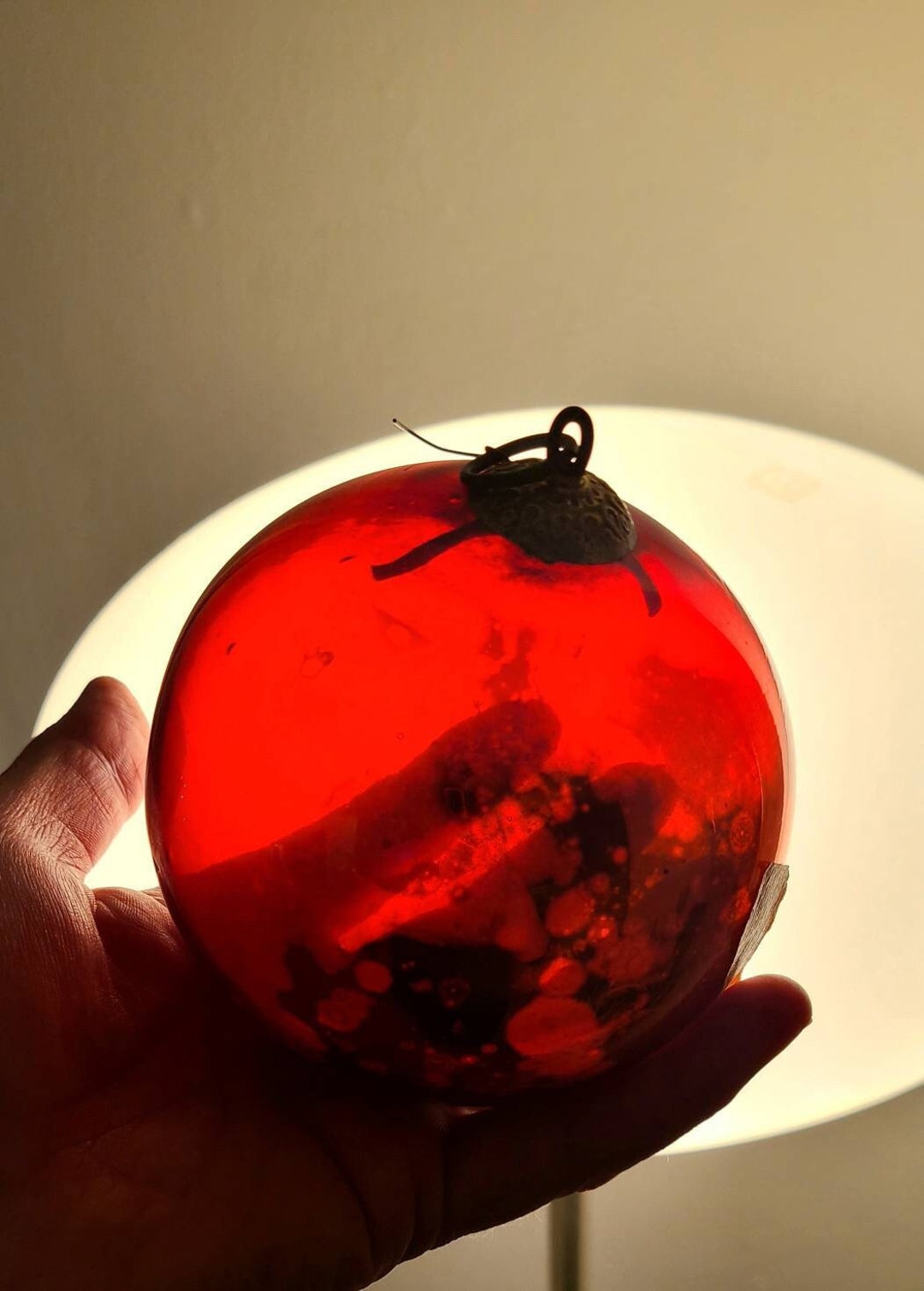 RARE Antique Original Victorian Kugel Ornament Red Glass Ball. Silver ...