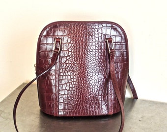 vintage oxblood leather purse - 1950s-60s Saks Fifth Avenue reptile leather purse made in Italy