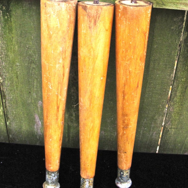 vintage furniture legs - 1950s tapered wood/metal tipped mid century furniture legs set of 3