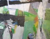 Interior  No. 3- framed ORIGINAL abstract painting in greens, gray, black, and white