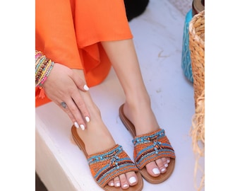 Boho Beaded Leather Sandals: Handmade Summer Style