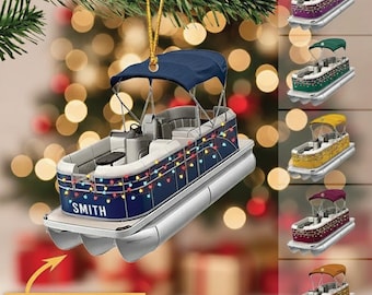Personalized Pontoon Boat Ornament – Custom Lake House Christmas Decor