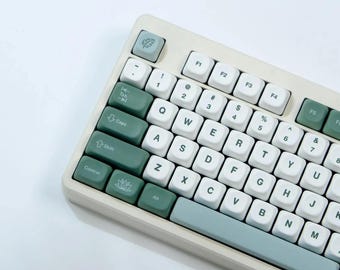 Cute Green Matcha PBT MOA ISO Keycap Set for Mechanical Keyboard, Kawaii Keycap Set, Moa Profile, Dye-Sub Process, Mx(+)Switches, 127/144pcs