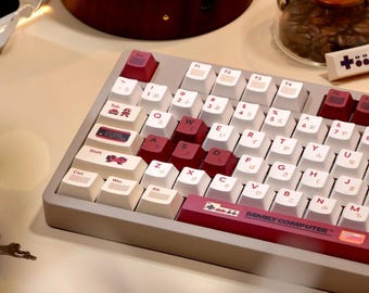 Cool Red Backlit Retro Famicom Keycaps Set for Mechanical Keyboard, Japanese Keycaps, Artisan Keycaps, Cherry Profile, PBT Dye-Sub, 168pcs