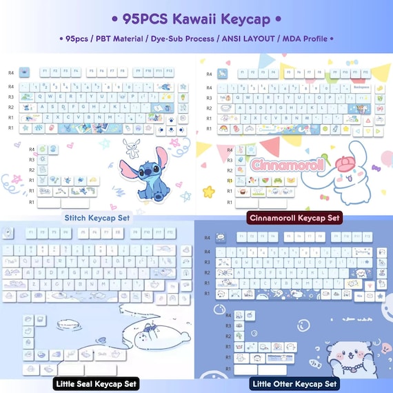 Cute Stitch Theme PBT Kawaii Keycap Set for Mechanical Keyboard