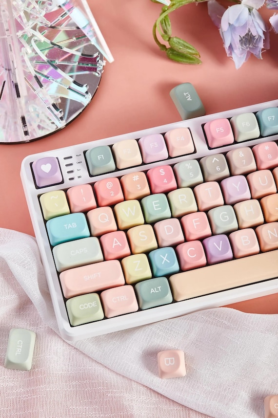 Cute Colorful Candy Theme PBT MOA Round Keycap Set for Mechanical Keyboard, Kawaii Keycaps, PBT Dye-Sub, Mx(+)Switches, 126pcs