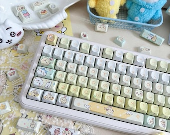 Cute Yellow Chiikawa Usagi Theme Keycaps Set for Mechanical Keyboard, Kawaii Keycaps, Anime Keycaps, MDA, PBT Dye-Sub, Mx(+)Switches, 150pcs