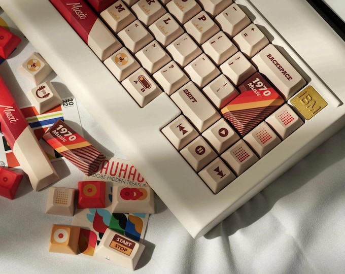 Cool 1970 Retro Music Theme Keycap Set for Mechanical Keyboard, ISO Keycaps, Cherry & KCA Profile, PBT Dye-Sub, Mx(+)Switches, 172pcs