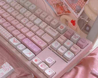 Cute Pink Valentine Day Theme Keycap Set for Mechanical Keyboard, Kawaii Keycaps, Artisan Keycaps, Cherry Profile, 149pcs