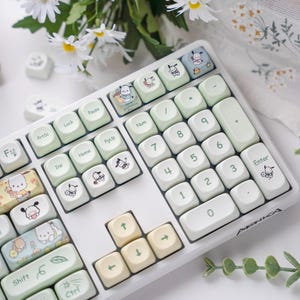 Cute Pochacco Theme Green Keycap Set for Mechanical Keyboard, Kawaii Keycaps, Artisan Keycaps, PBT Dye-Sub, MOA Profile, 148pcs image 5