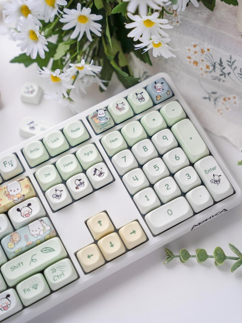 Cute Pochacco Theme Green Keycap Set for Mechanical Keyboard, Kawaii Keycaps, Artisan Keycaps, PBT Dye-Sub, MOA Profile, 148pcs image 5