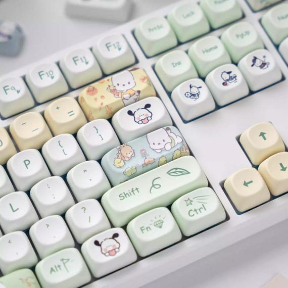 Cute Pochacco Theme Green Keycap Set for Mechanical Keyboard, Kawaii Keycaps, Artisan Keycaps, PBT Dye-Sub, MOA Profile, 148pcs