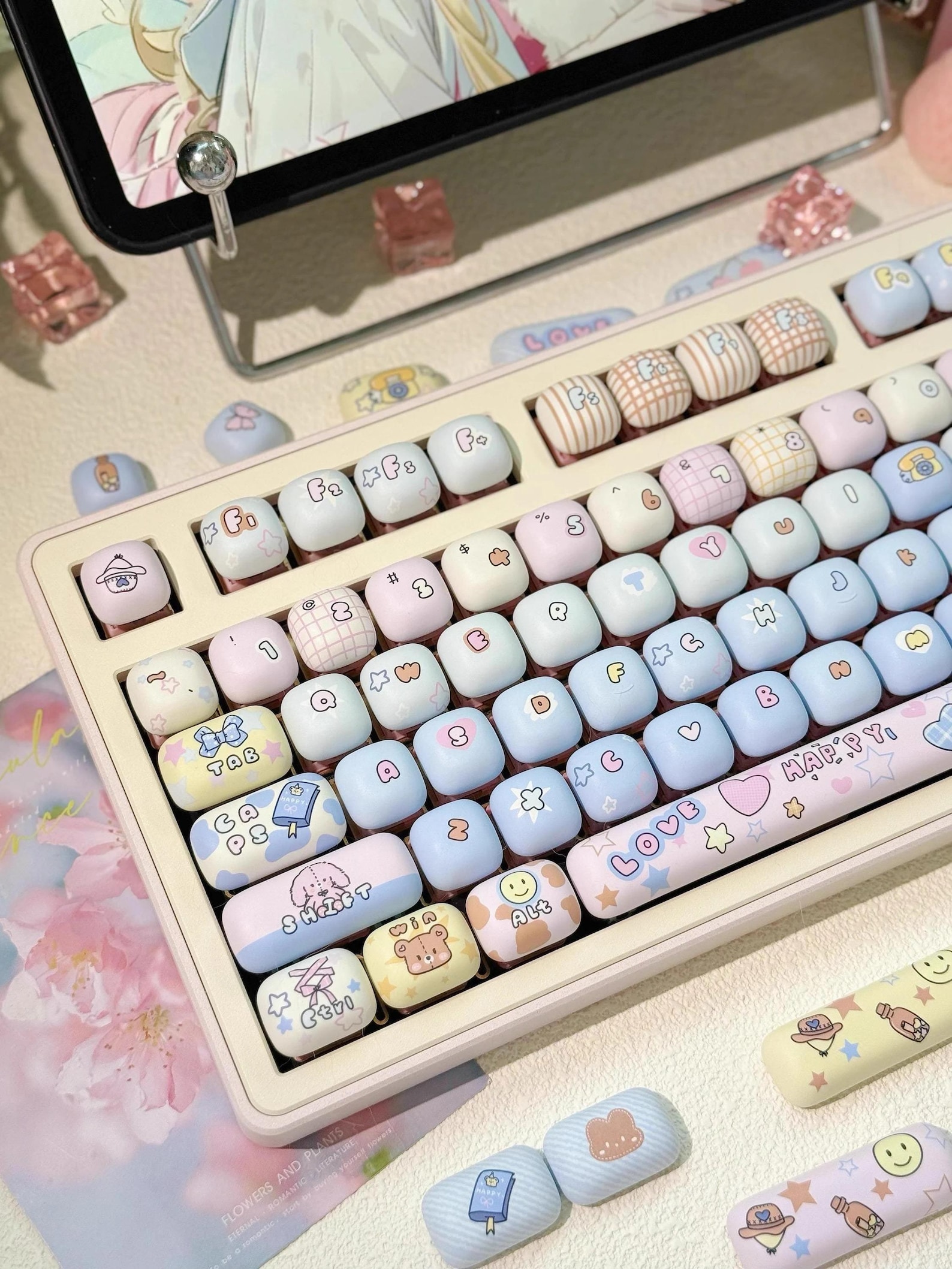 Cute Gradient MOG Round Keycap Set for Mechanical Keyboard, Cartoon ...